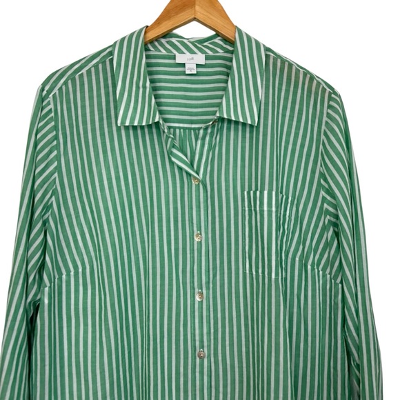 J Jill Womens Striped Cotton Button Up Shirt Sz XL Green White Long Sleeve - Picture 3 of 6